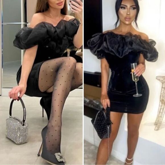 Zara Dresses & Skirts - ZARA VELVET VOLUMINOUS PUFF SLEEVE MINI DRESS NWT